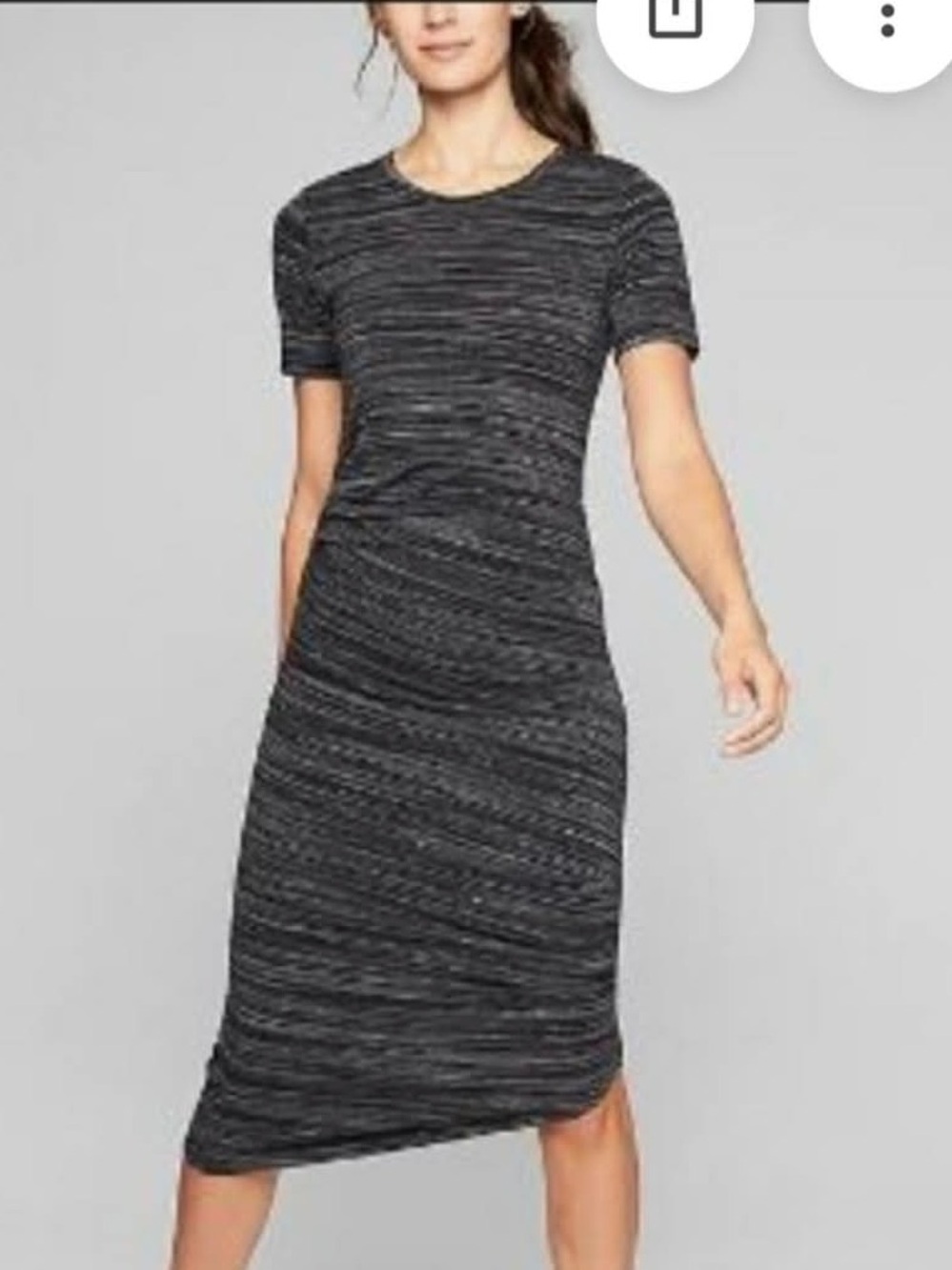 NWT Athleta Downtown Classic Short-Sleeve Crewneck Midi Dress in Charcoal grey.